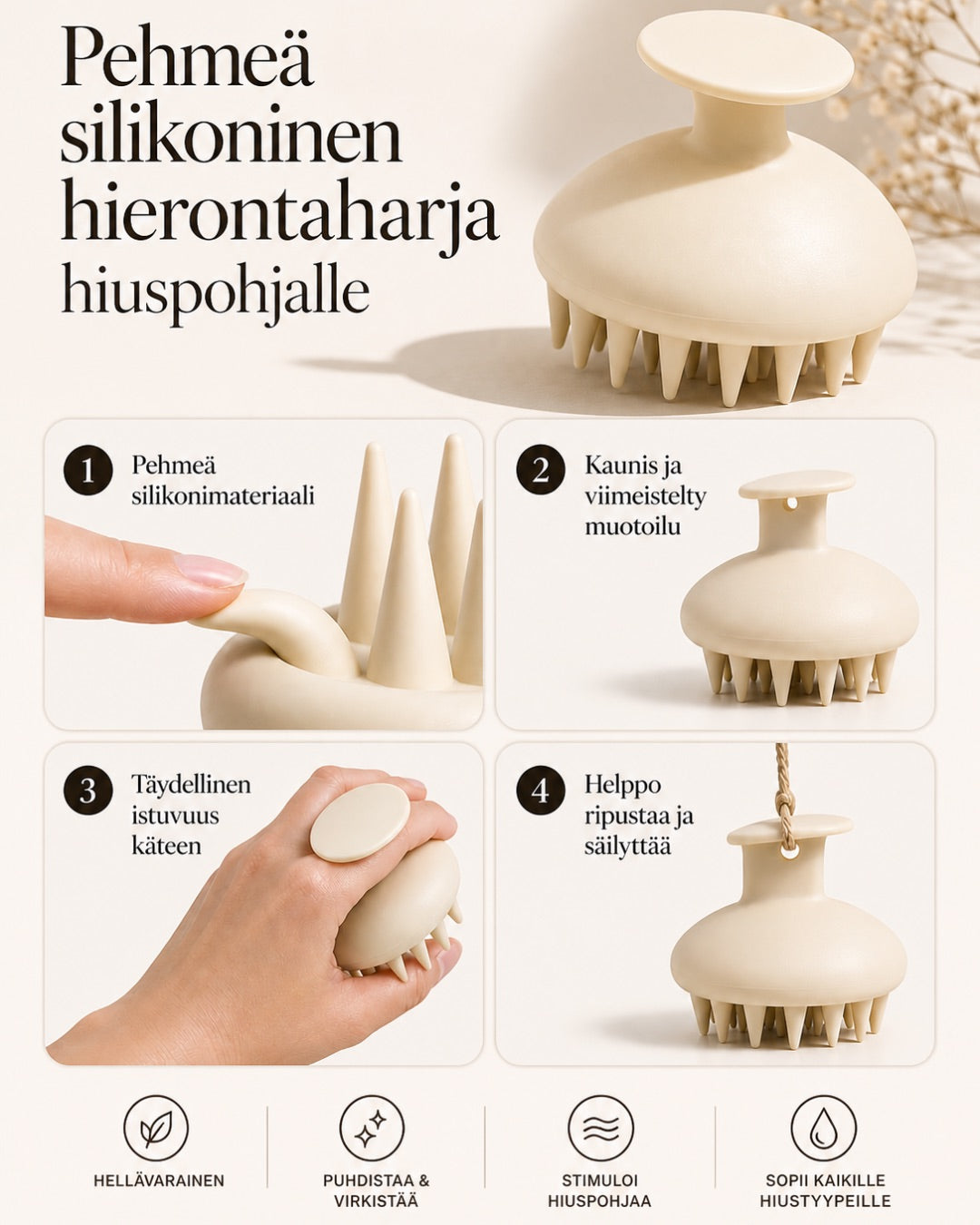 ICHA Beauty® Pehmeä Hiuspohjan Hierontaharja