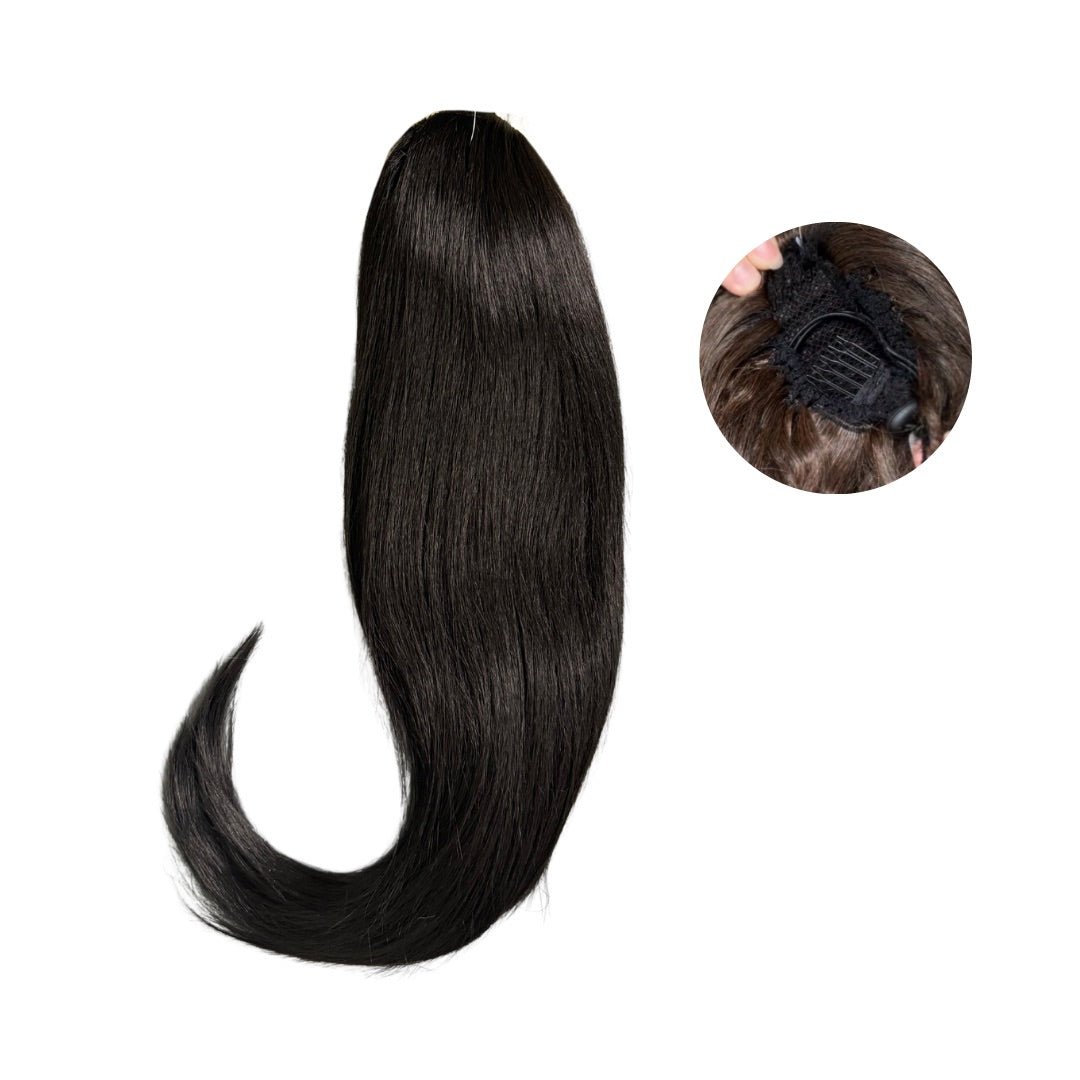 ICHA Beauty suora kuituhiusponinhäntä 70cm tyylikuva mallin päässä